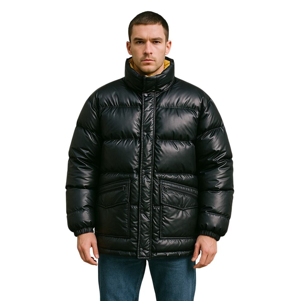 Tommy Jeans Black Down Puffer Jacket Men’s XL Vintage 90s Hooded Coat
